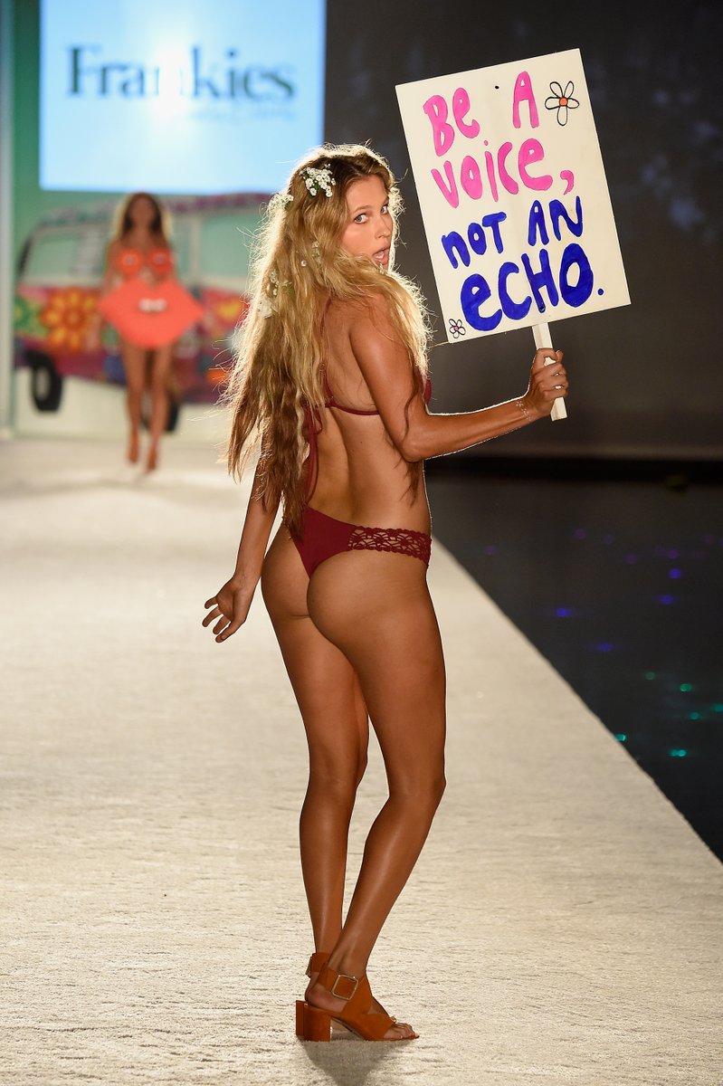 MIAMI BEACH, FL - JULY 15:  A model walks the runway at the Frankie's Bikinis 2017 Collection at SwimMiami - Runway at W South Beach on July 15, 2016 in Miami Beach, Florida.  (Photo by Frazer Harrison/Getty Images for Frankie's Bikinis)